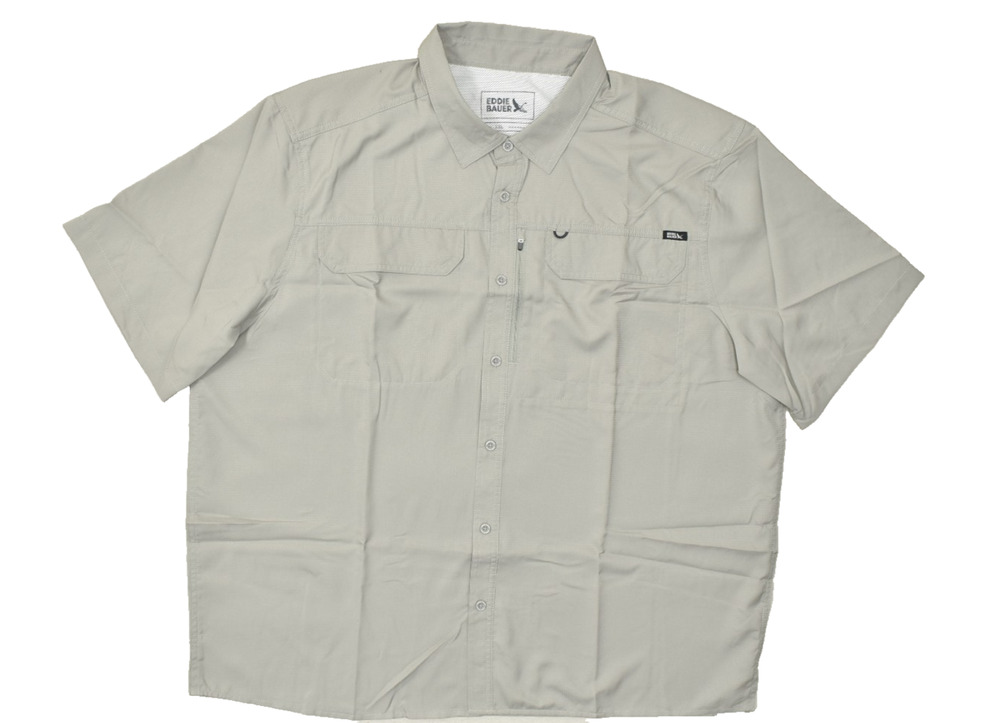 Eddie Bauer Men's XXL Grey Guide Pro Short Sleeve Fishing Shirt NEW Ventilated